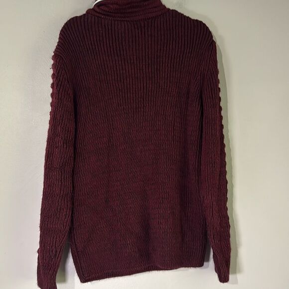Elegant Burgundy Turtleneck Sweater with Cable Knit Design - Picture 10 of 14